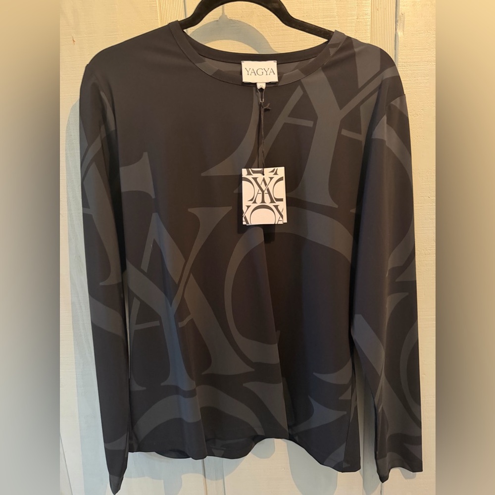 YAGYA Black And Gray Long Sleeve  Monogram Top